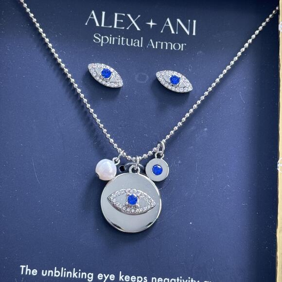 Alex and Ani Set Necklace Earrings Armor Evil Eye Spiritual Armor 16in Gift New - Picture 6 of 8